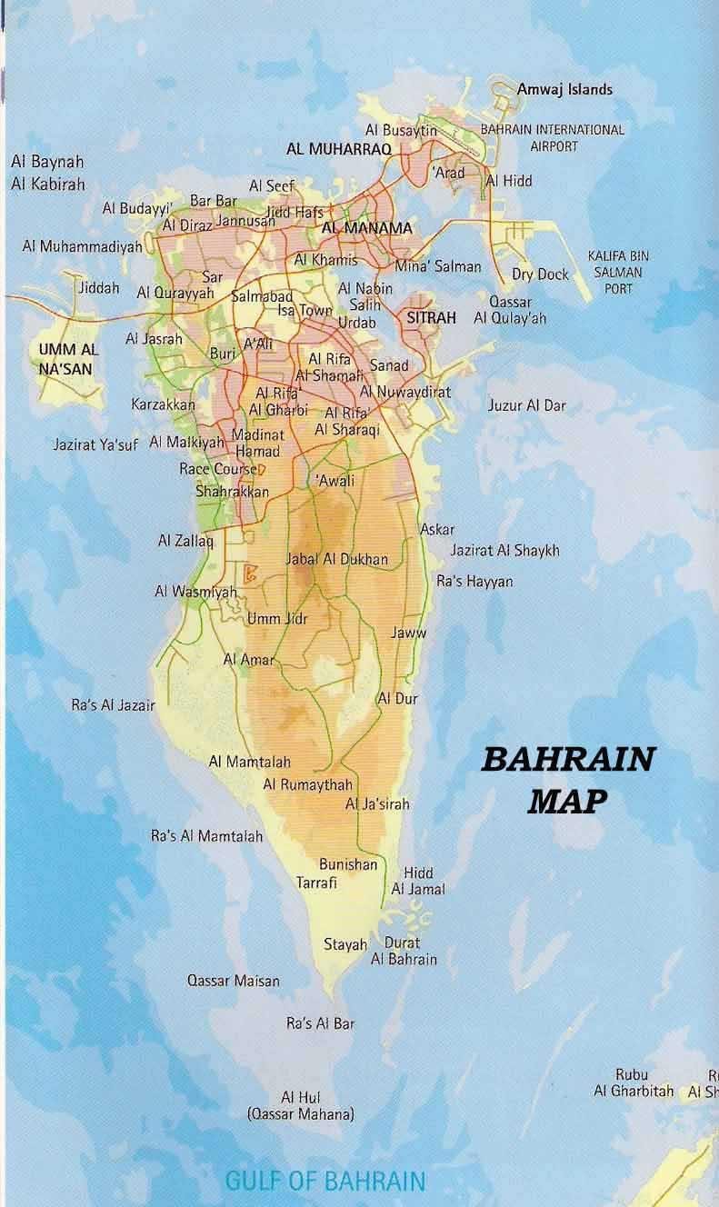 Bahreïn carte avec les lieux